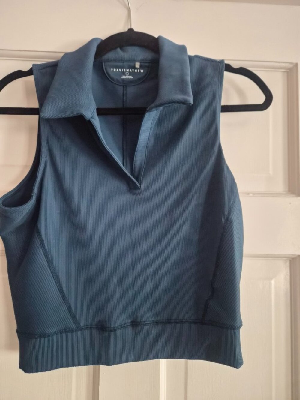 TravisMathew Women's Sleeveless Polo Tank in Teal Blue